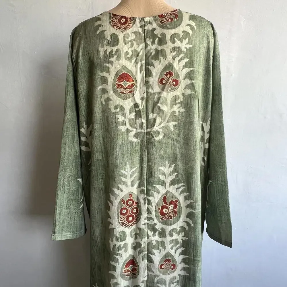 Unbranded Women's Size  XL 2XL XXL Pale Green Bohemian Maxi Dress Long Sleeve - Picture 4 of 9